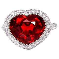 Bague de fiançailles de style Art déco ancien 18 carats avec grenat et diamants roses 9,78 carats certifiés GIA