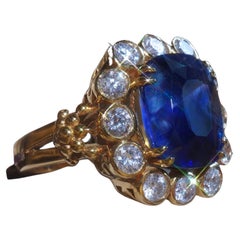 GIA 18K Blue Sapphire Diamond Ring 12.04 TCW Unheated Ceylon Gold