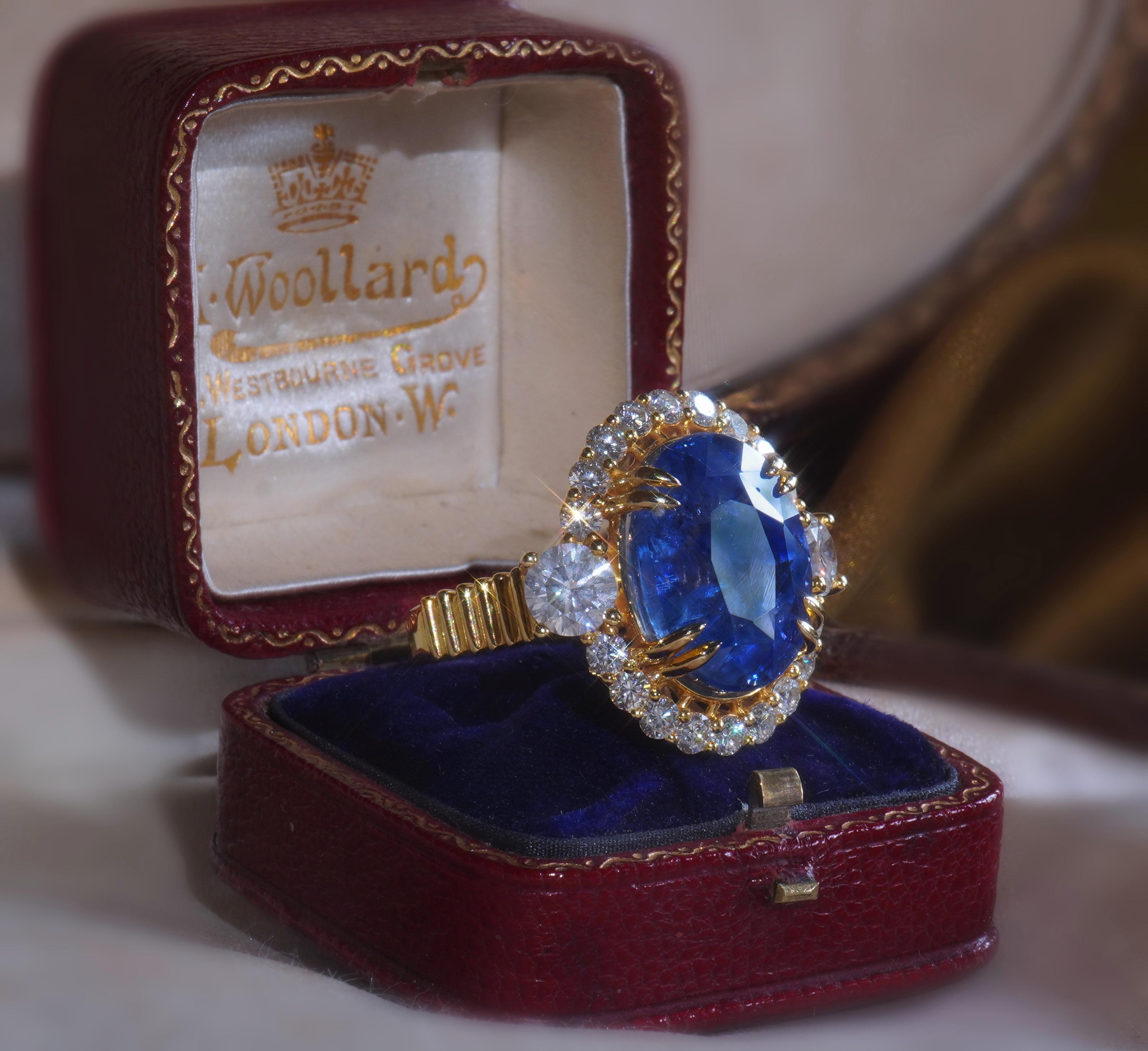 GIA 18K Blauer Saphir Diamantring Unerhitzter Ceylon Gold Vintage Großer 17,52 Karat 3