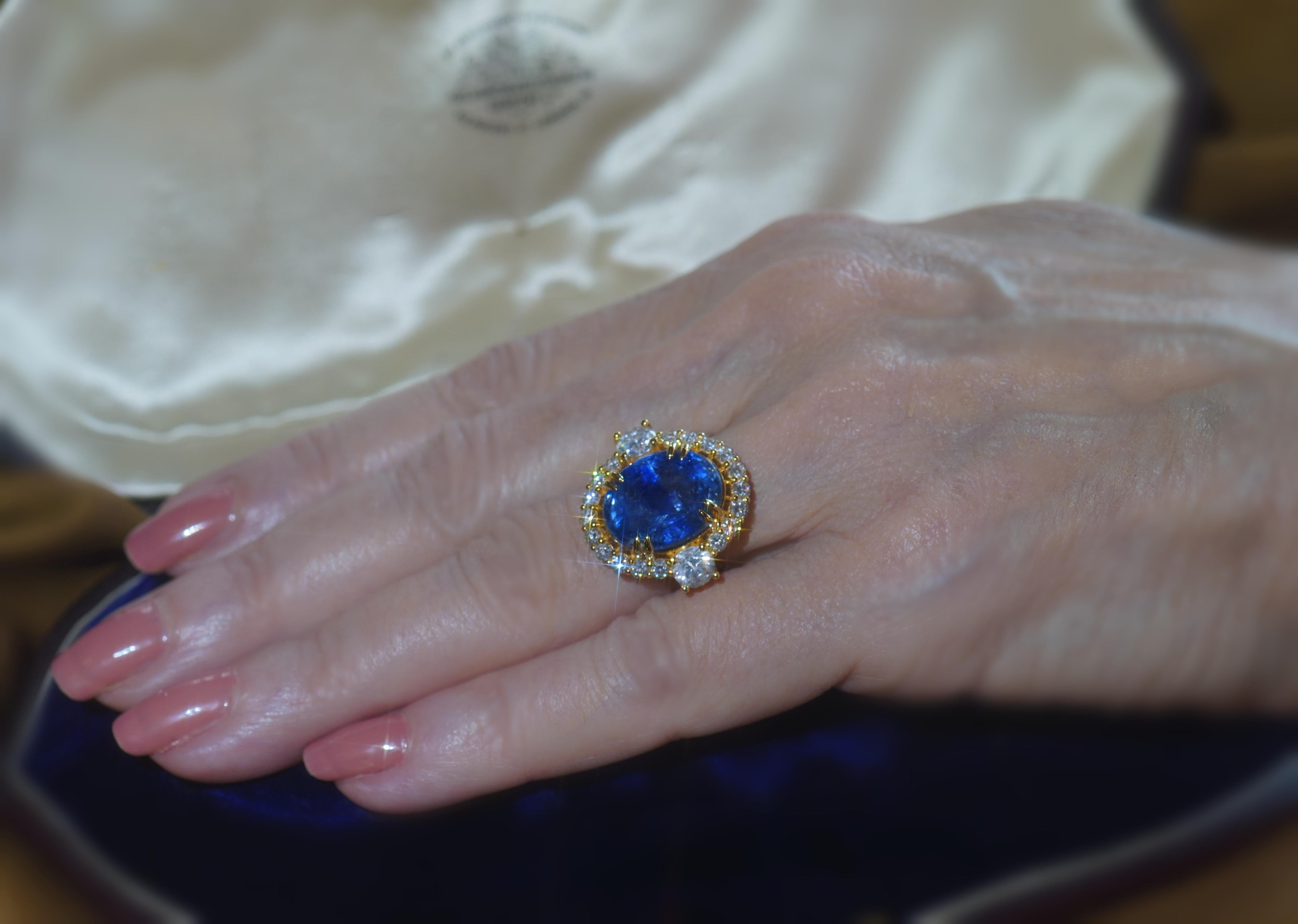 GIA 18K Blauer Saphir Diamantring Unerhitzter Ceylon Gold Vintage Großer 17,52 Karat 4