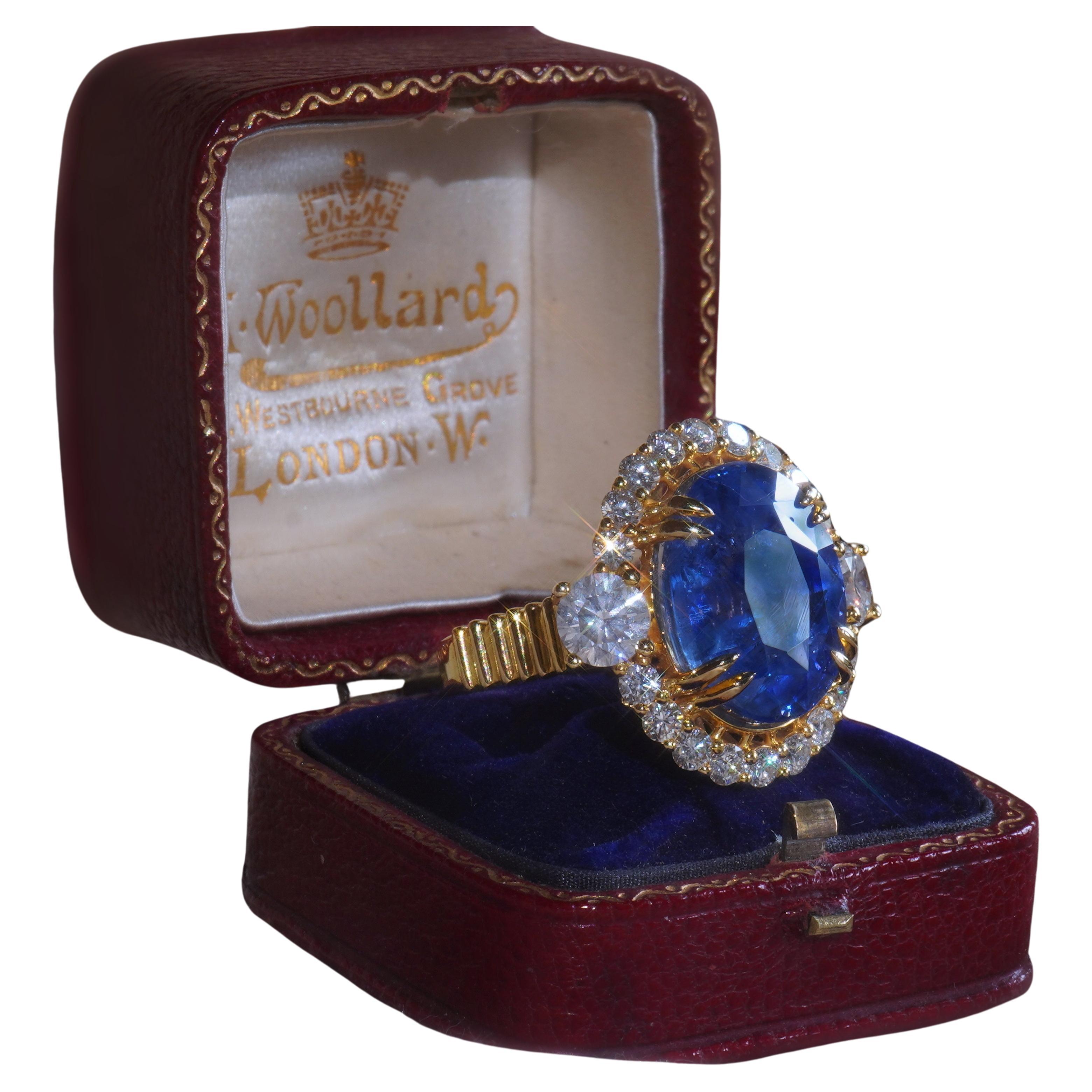 GIA 18K Blue Sapphire Diamond Ring Unheated Ceylon Gold Vintage Huge 17.52 Cts