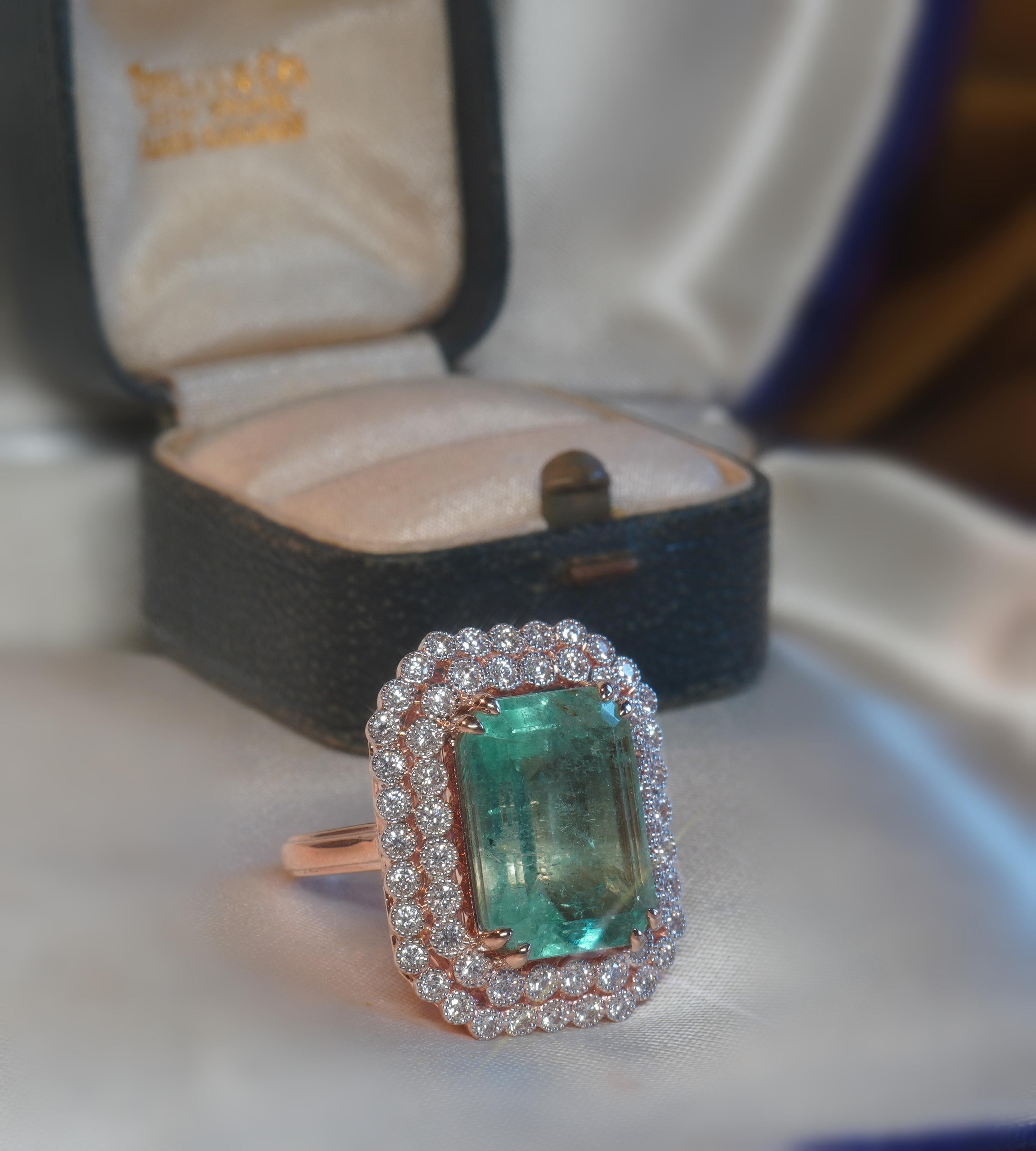 GIA 18K Tiffany & Co. Green Emerald Diamond Ring Certified Huge Gold 12.16 Cts! For Sale 6