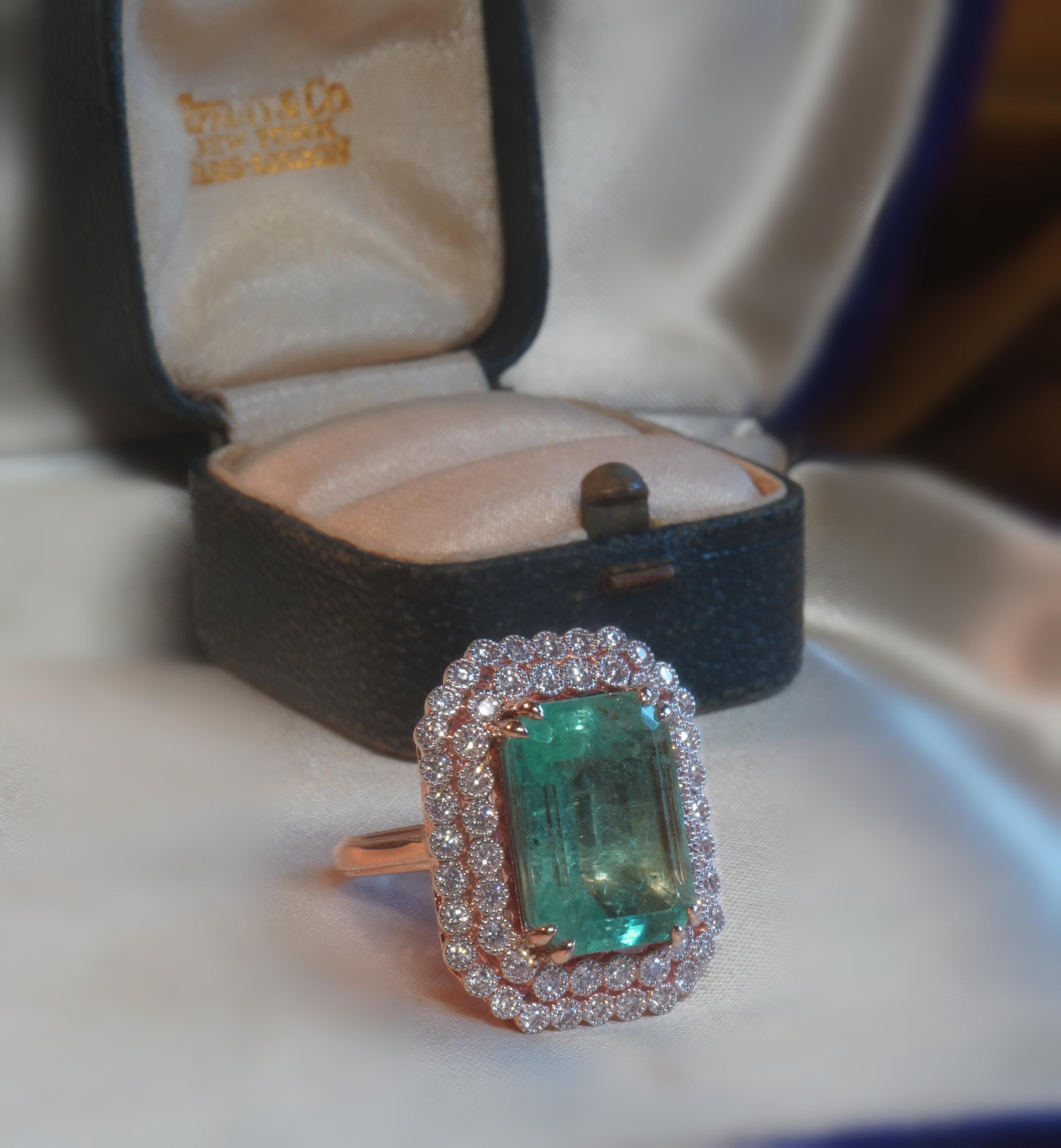 GIA 18K Tiffany & Co. Green Emerald Diamond Ring Certified Huge Gold 12.16 Cts! For Sale 4