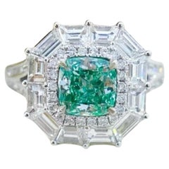 GIA Certified 1.22 Carat Green Diamond Ring/Pendant with Tapered Baguette Stones