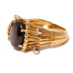 GIA 18K Gold, Black Star Sapphire and Diamond Ring