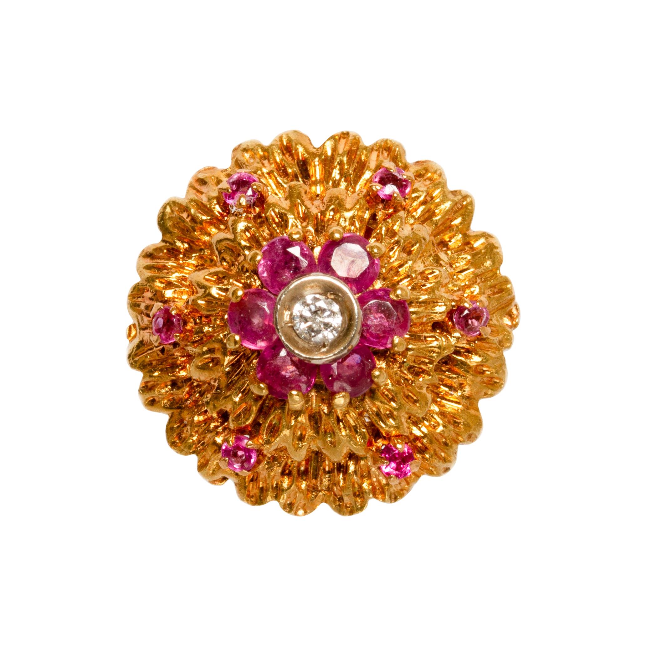 GIA 18k Gold, Diamond and Ruby Italian Ring