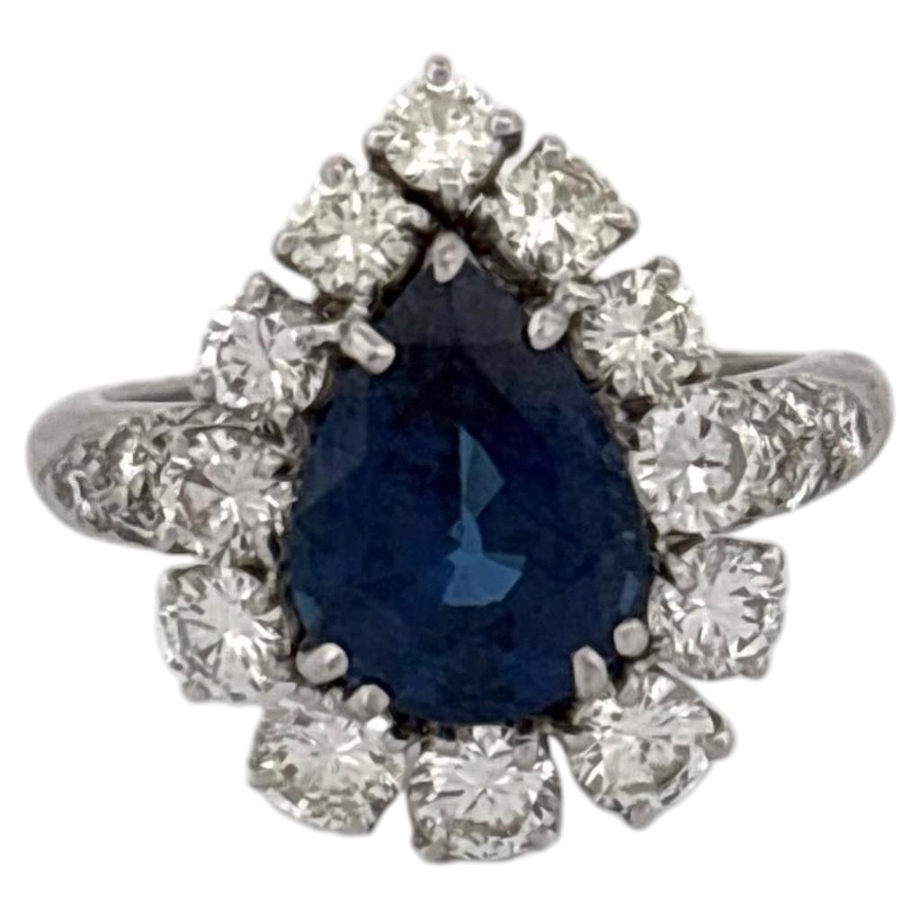 GIA 18K Graff Designer Pear Sapphire & Diamond Ring