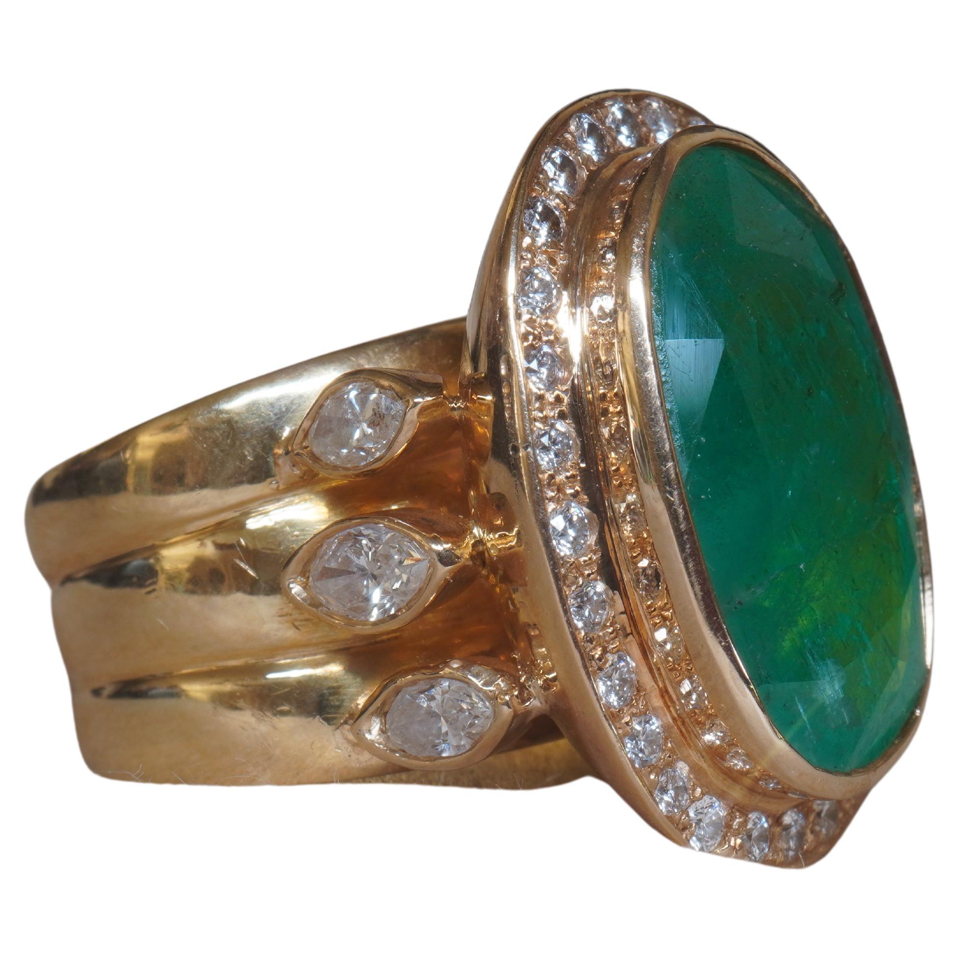 GIA 18K Green Emerald Diamond Ring Certified Huge VS Marquise Vintage 14.63 Cts For Sale