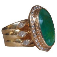 GIA 18K Green Emerald Diamond Ring Certified Huge VS Marquise Antique 14.63 Cts