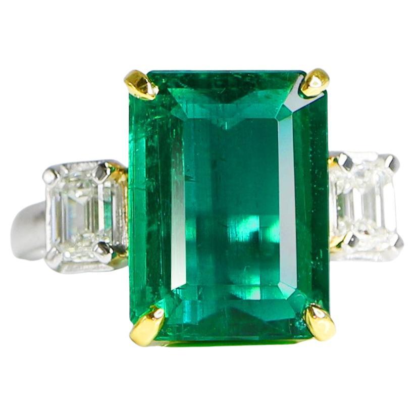 GRS&GIA 18K I IF 6.35 Carat Emerald&Diamond Antique Art Deco Engagement Ring