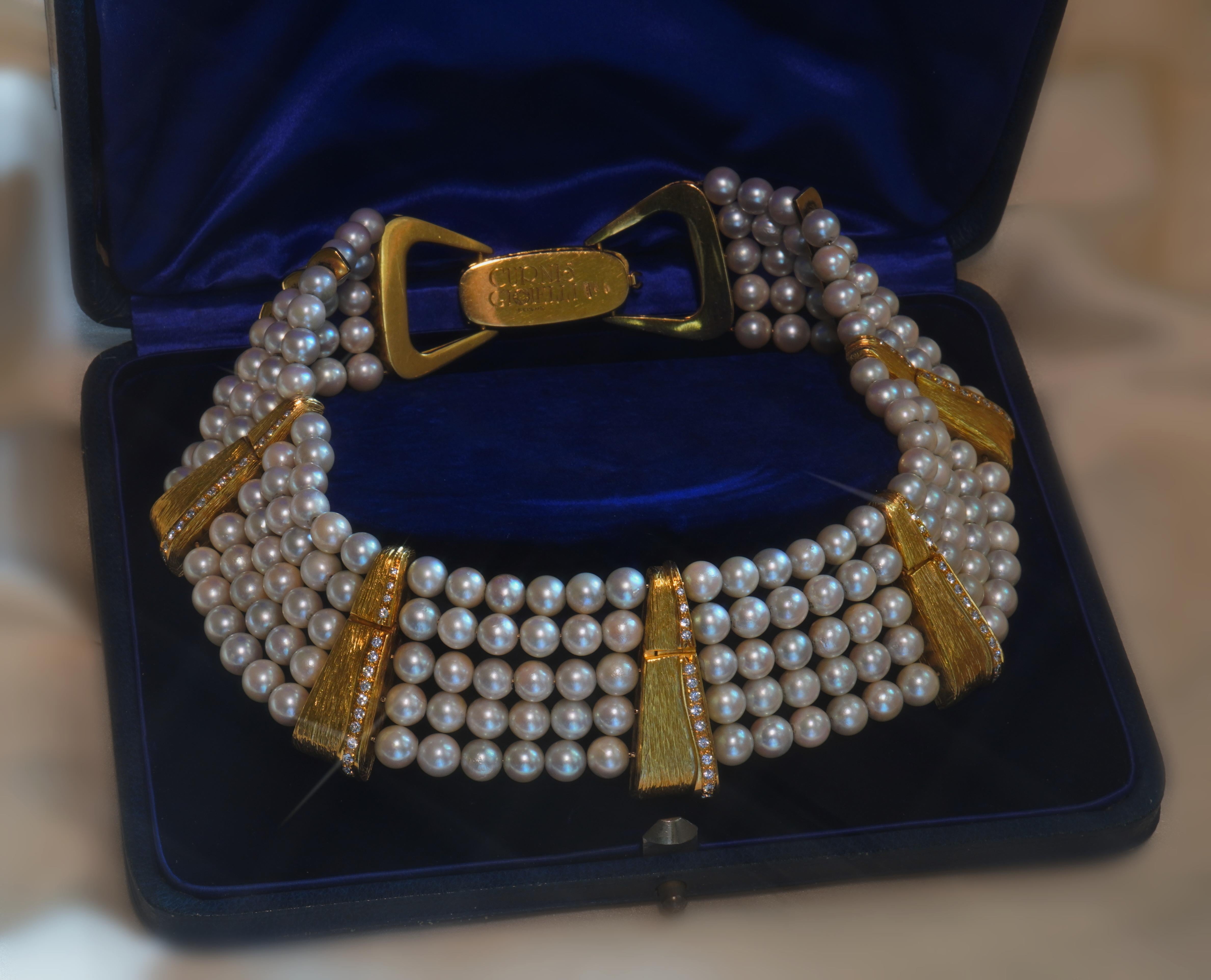 GIA 18K Perle Diamant Vintage Halskette VVS Riesige Salzwasser Halsband Curnis Gioielli (Rundschliff) im Angebot