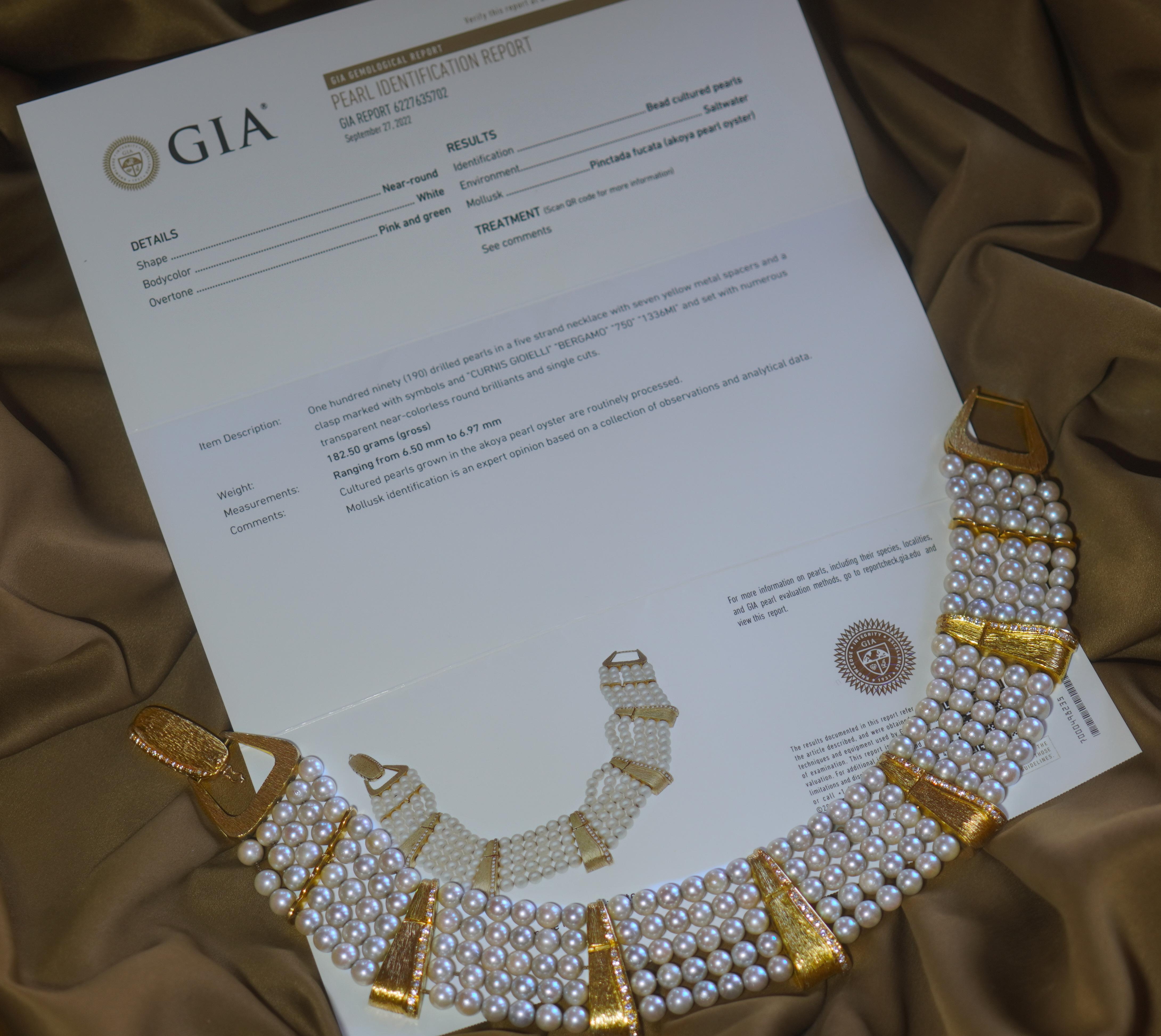 GIA 18K Perle Diamant Vintage Halskette VVS Riesige Salzwasser Halsband Curnis Gioielli im Zustand „Hervorragend“ im Angebot in Sylvania, GA