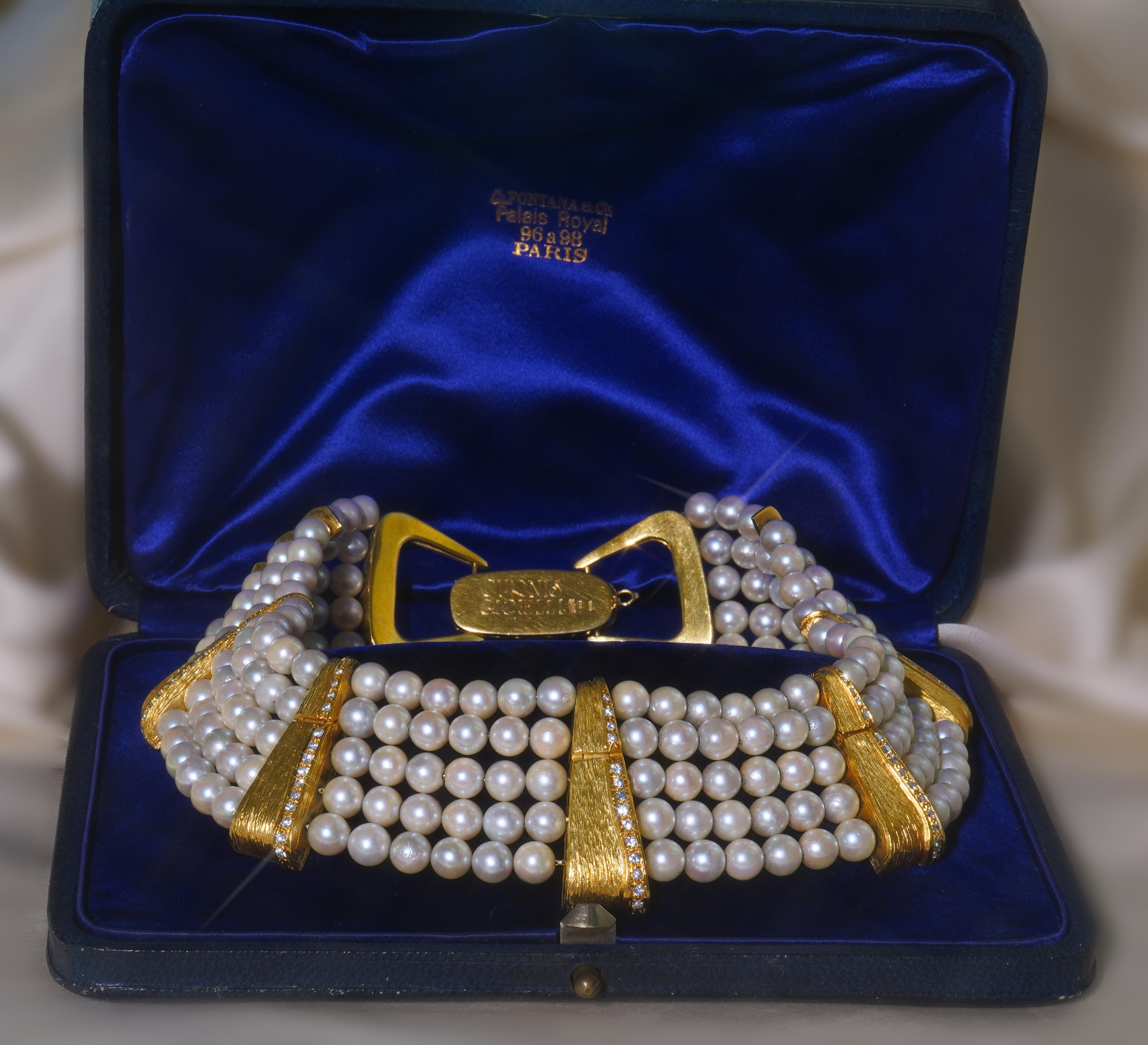 GIA 18K Perle Diamant Vintage Halskette VVS Riesige Salzwasser Halsband Curnis Gioielli Damen im Angebot