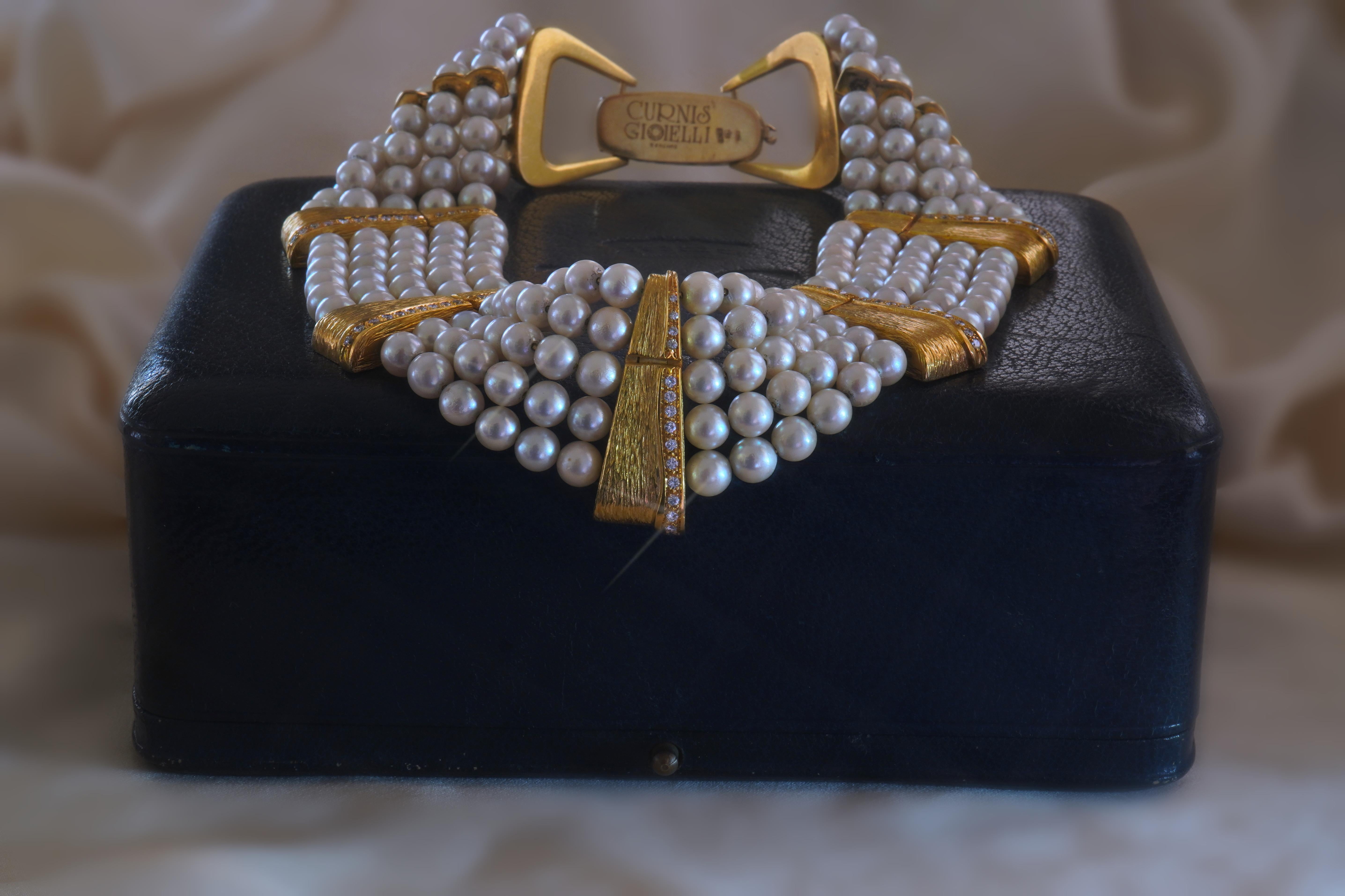 GIA 18K Perle Diamant Vintage Halskette VVS Riesige Salzwasser Halsband Curnis Gioielli im Angebot 1