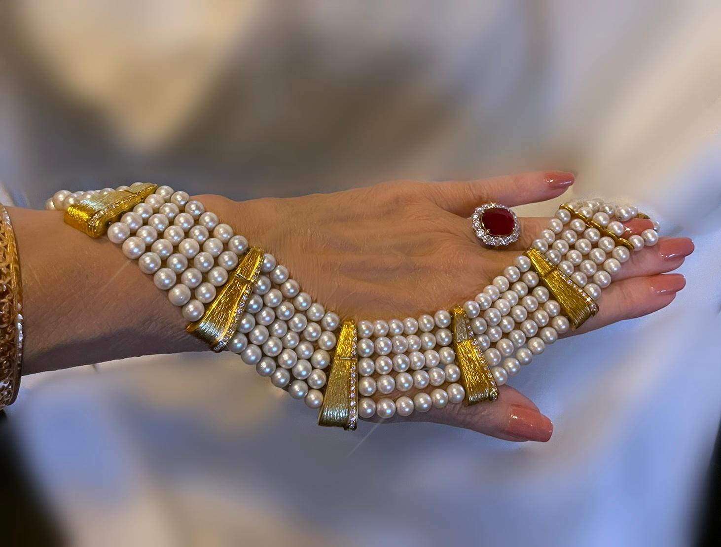 GIA 18K Perle Diamant Vintage Halskette VVS Riesige Salzwasser Halsband Curnis Gioielli im Angebot 3