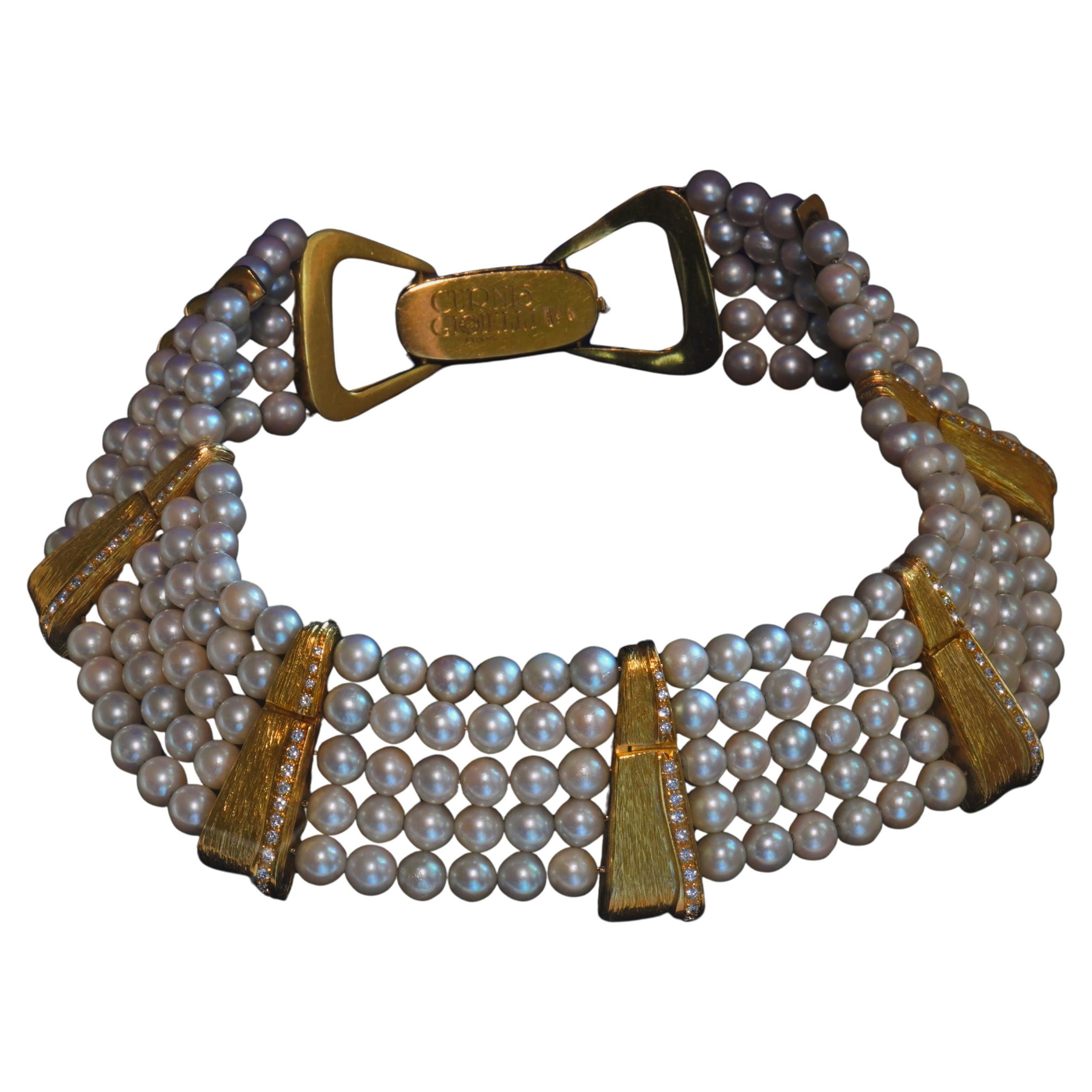 GIA 18K Perle Diamant Vintage Halskette VVS Riesige Salzwasser Halsband Curnis Gioielli im Angebot