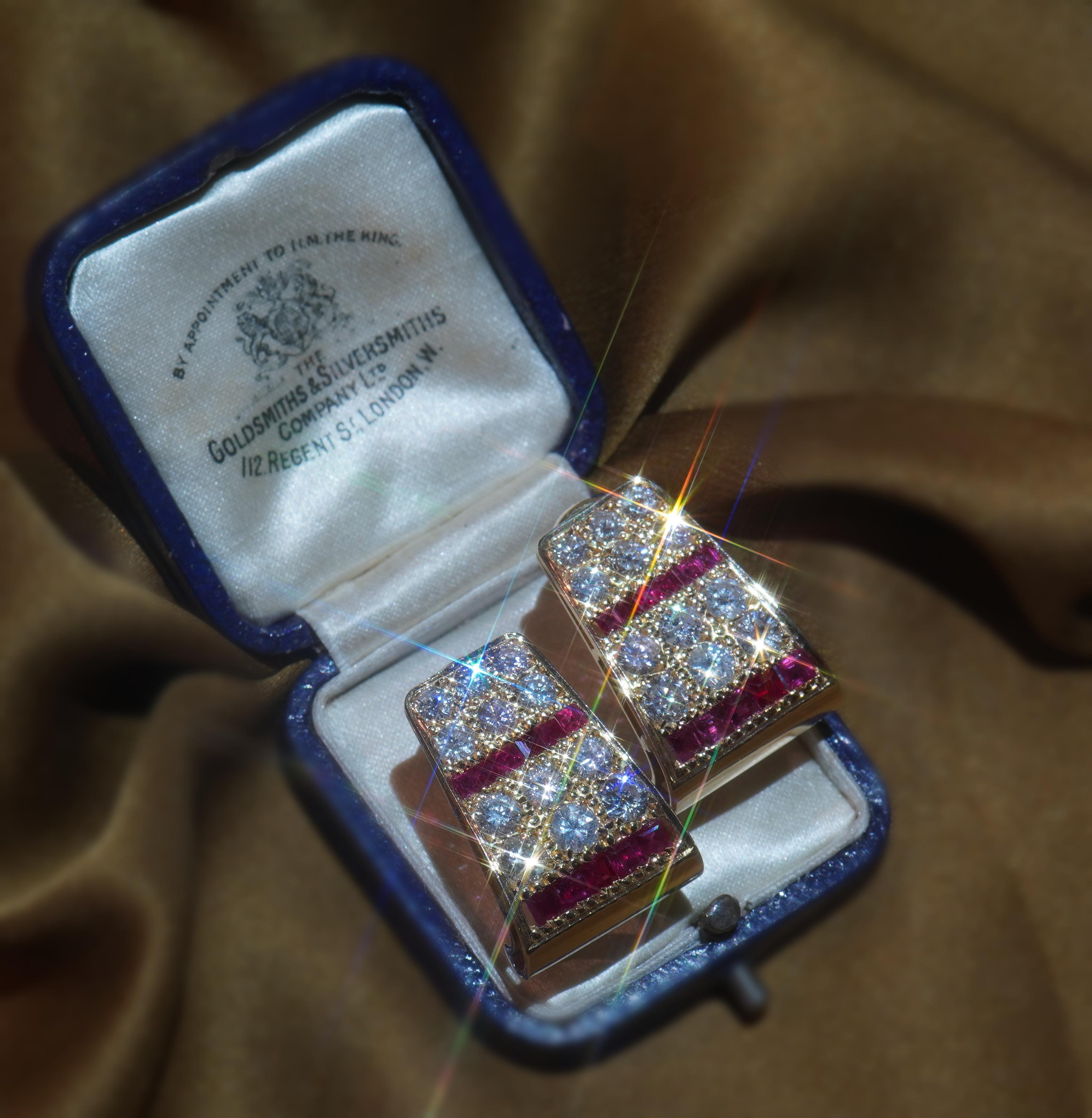 Retro GIA 18K Ruby Earrings Diamond Certified Huggies Gold Vintage Box Huge 5.24 Cts