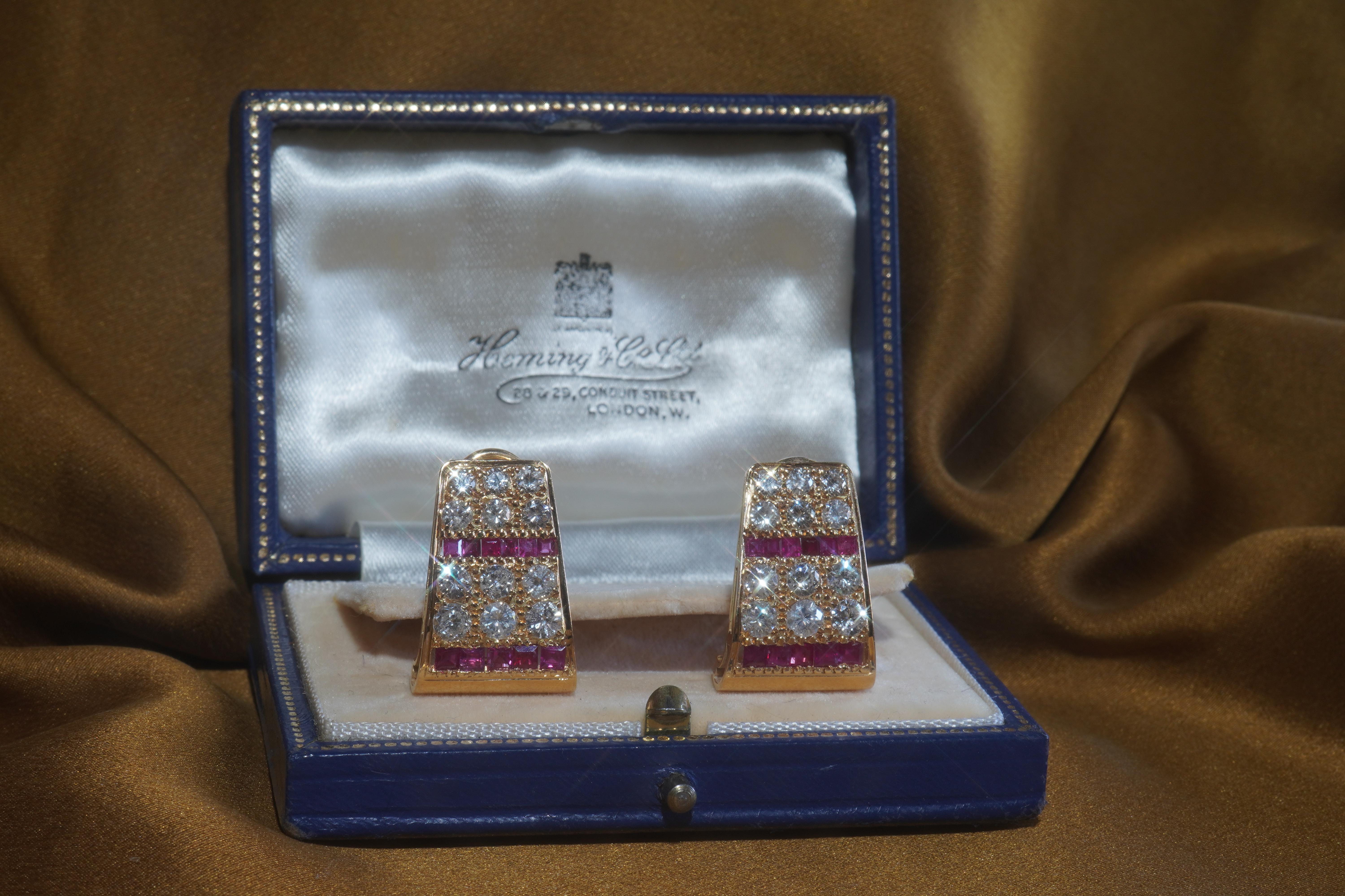 Women's GIA 18K Ruby Earrings Diamond Certified Huggies Gold Vintage Box Huge 5.24 Cts