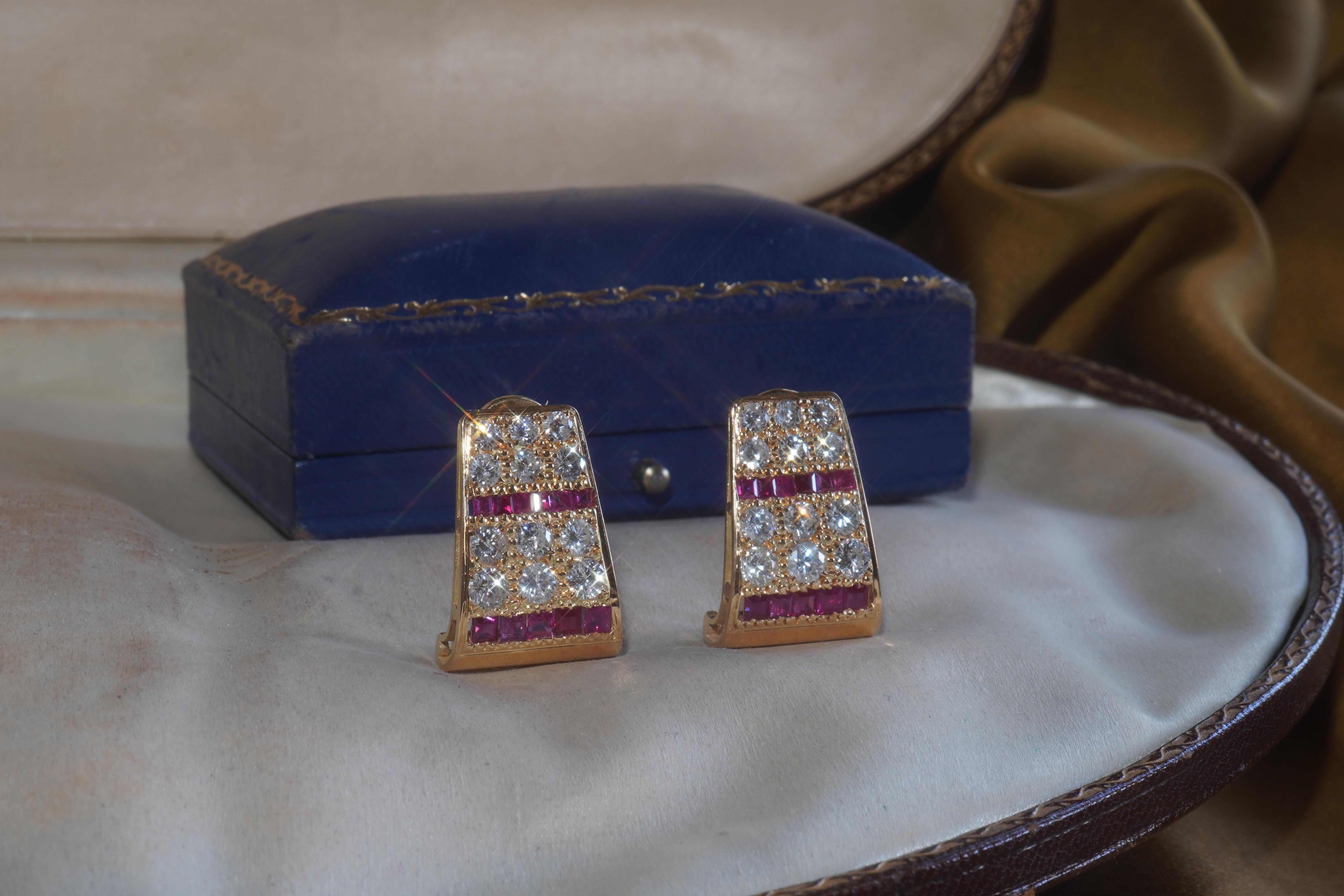 GIA 18K Ruby Earrings Diamond Certified Huggies Gold Vintage Box Huge 5.24 Cts 1