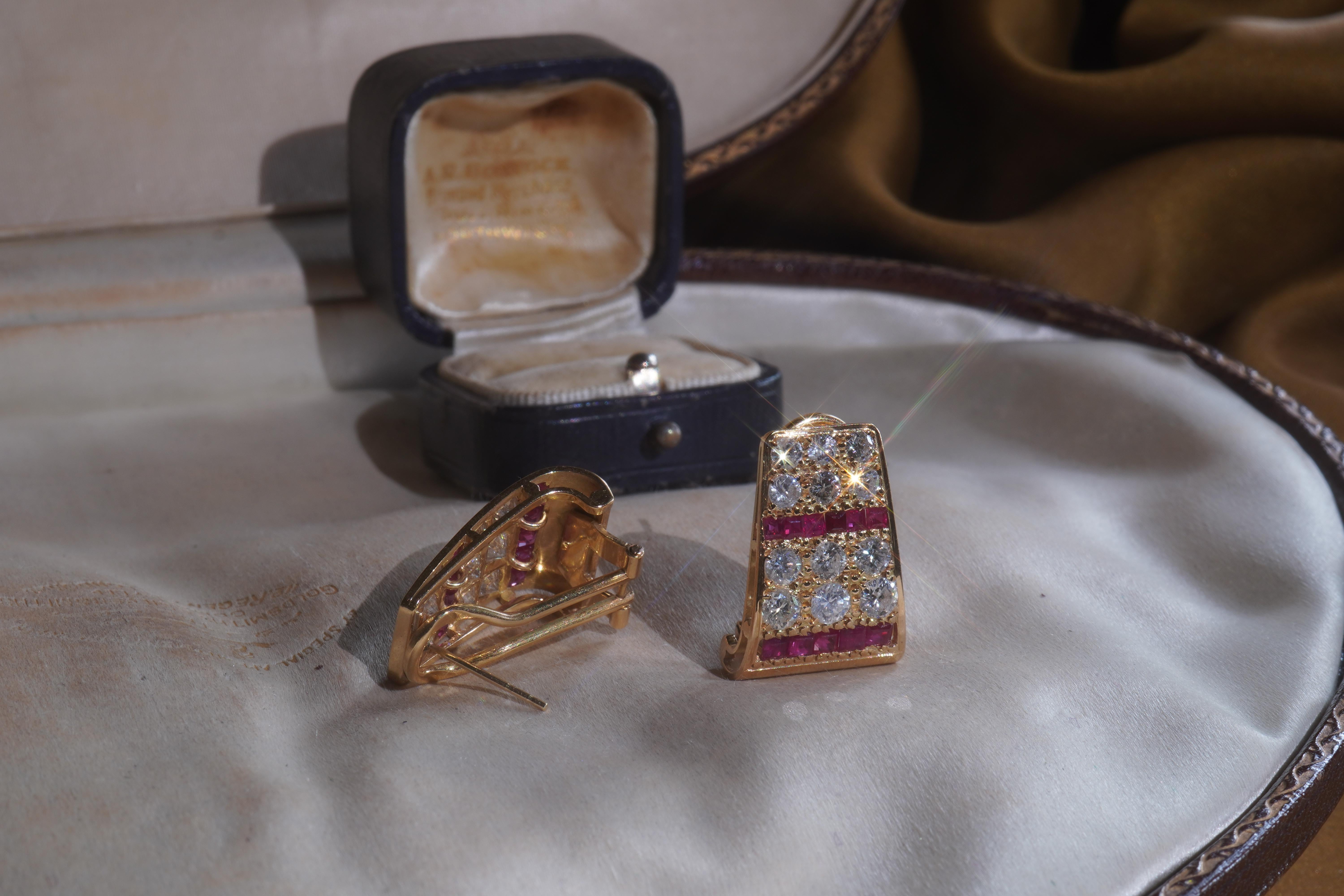 GIA 18K Ruby Earrings Diamond Certified Huggies Gold Vintage Box Huge 5.24 Cts 2