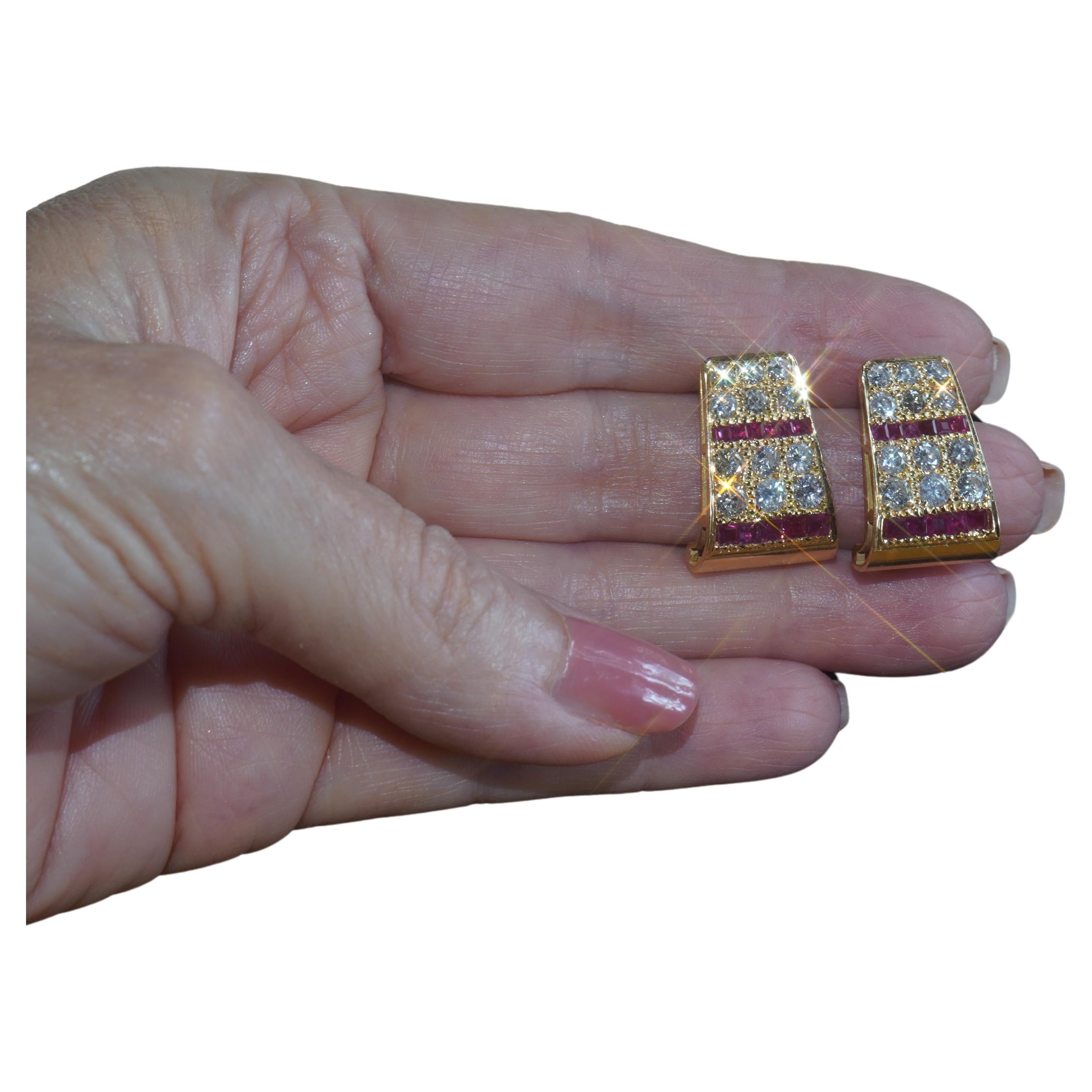 GIA 18K Ruby Earrings Diamond Certified Huggies Gold Vintage Box Huge 5.24 Cts
