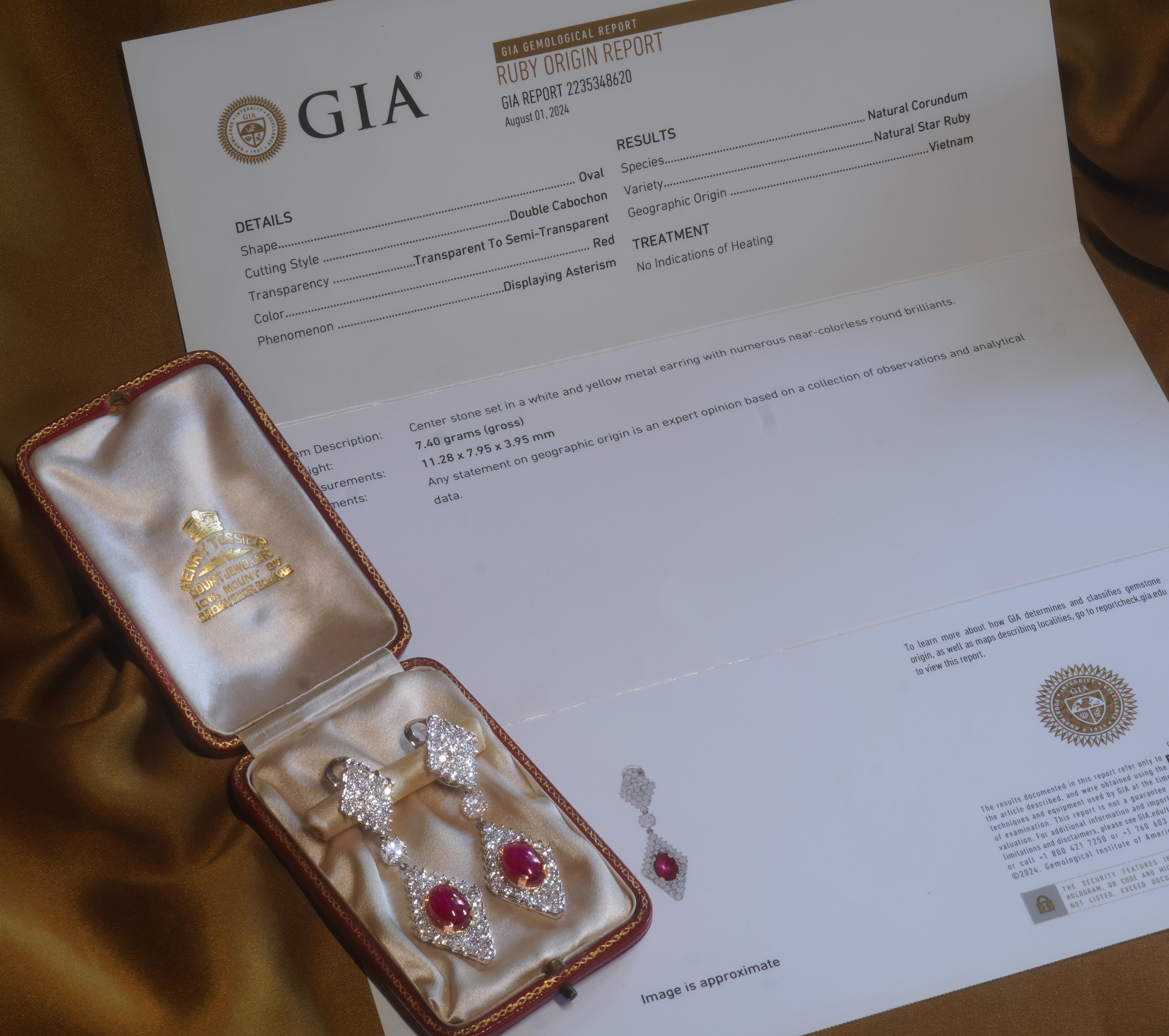Art Deco GIA 18K Ruby No Heat Diamond Earrings Star Natural Vintage VVS Huge 19.94 Carats