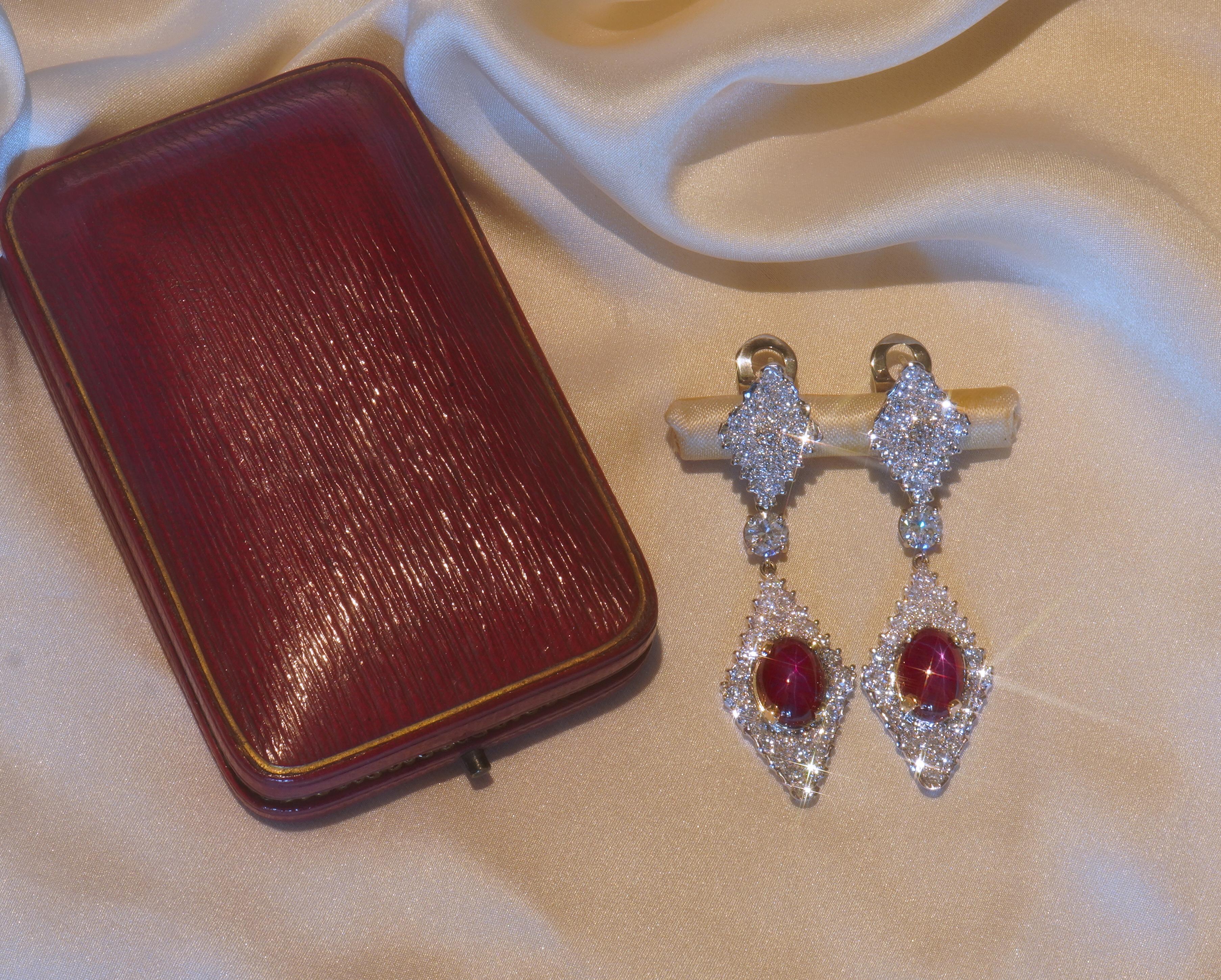 GIA 18K Ruby No Heat Diamond Earrings Star Natural Vintage VVS Huge 19.94 Carats In Good Condition In Sylvania, GA