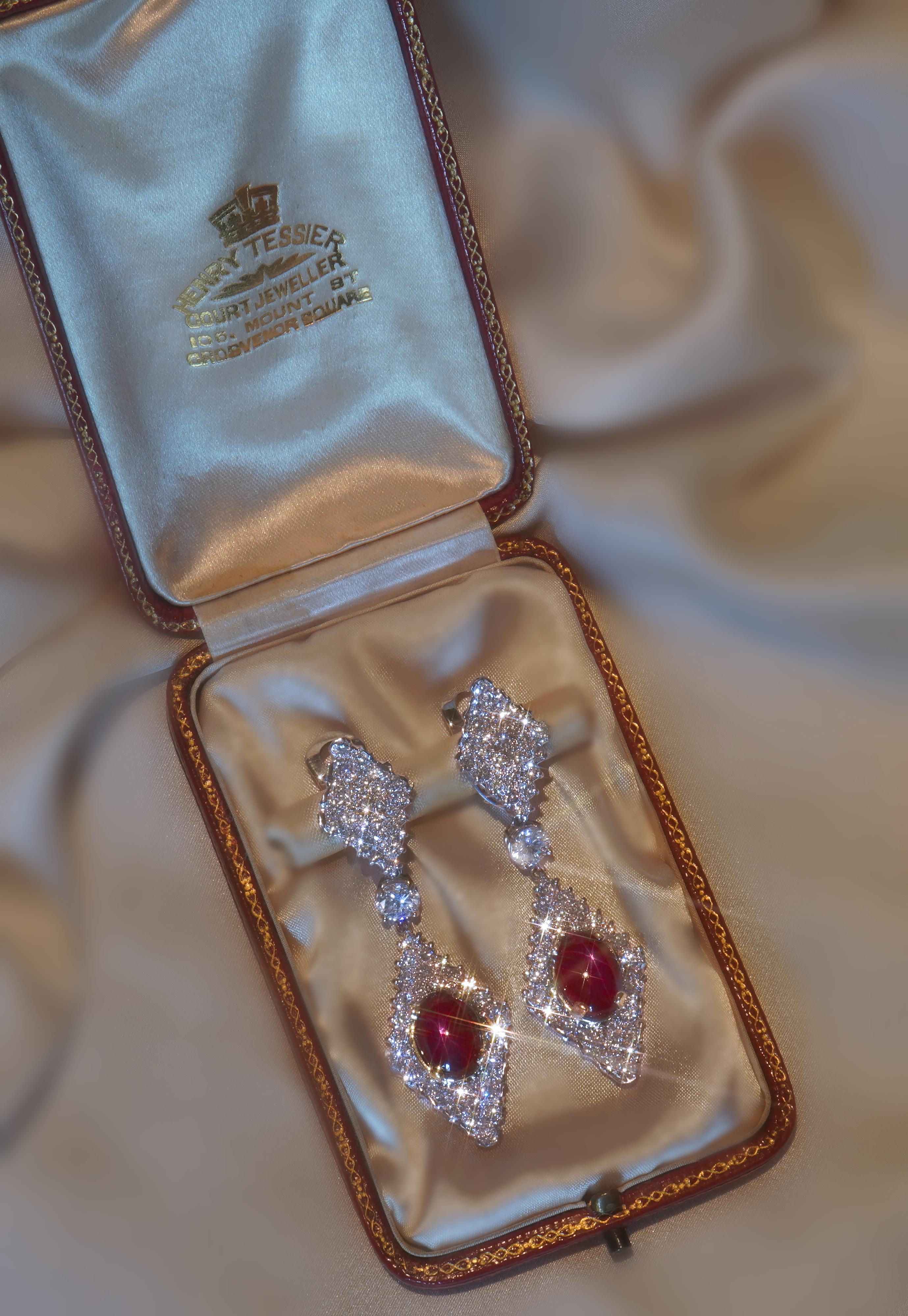 GIA 18K Ruby No Heat Diamond Earrings Star Natural Vintage VVS Huge 19.94 Carats 1