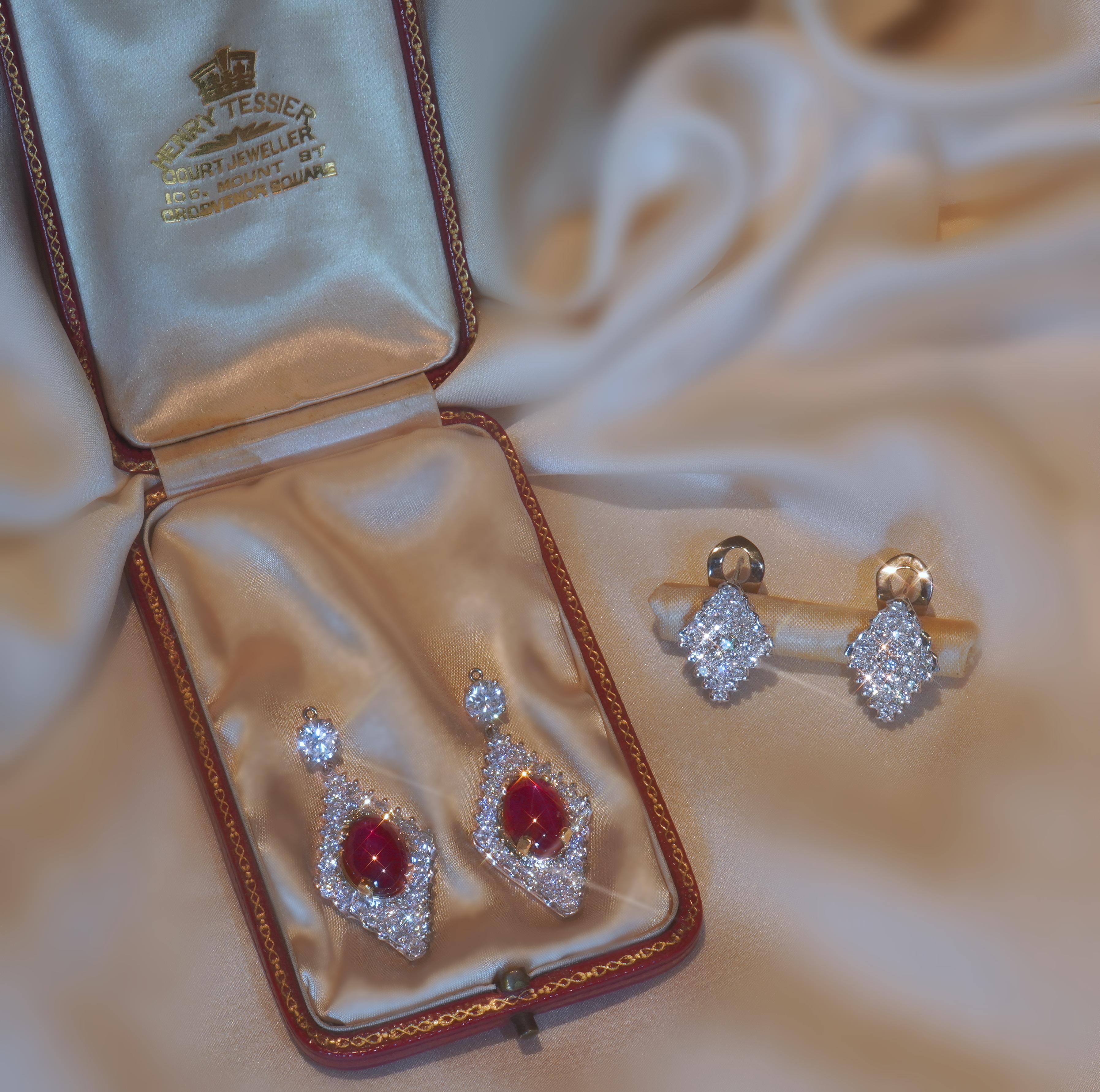 GIA 18K Ruby No Heat Diamond Earrings Star Natural Vintage VVS Huge 19.94 Carats 2