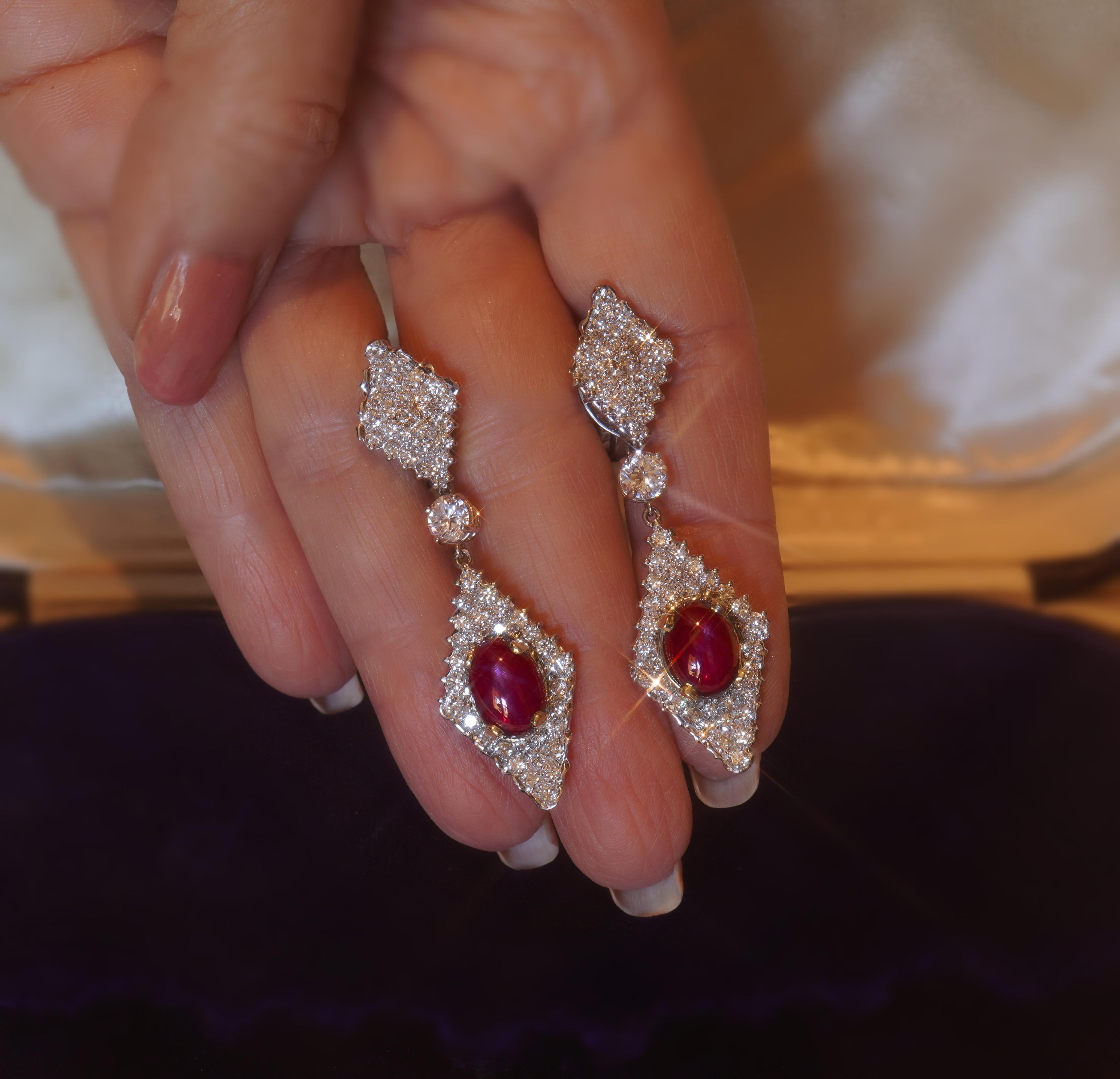 GIA 18K Ruby No Heat Diamond Earrings Star Natural Vintage VVS Huge 19.94 Carats 3
