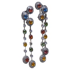 GIA 18K Sapphire Diamond Earrings Vintage Certified Natural Dangle 8.58 Carats