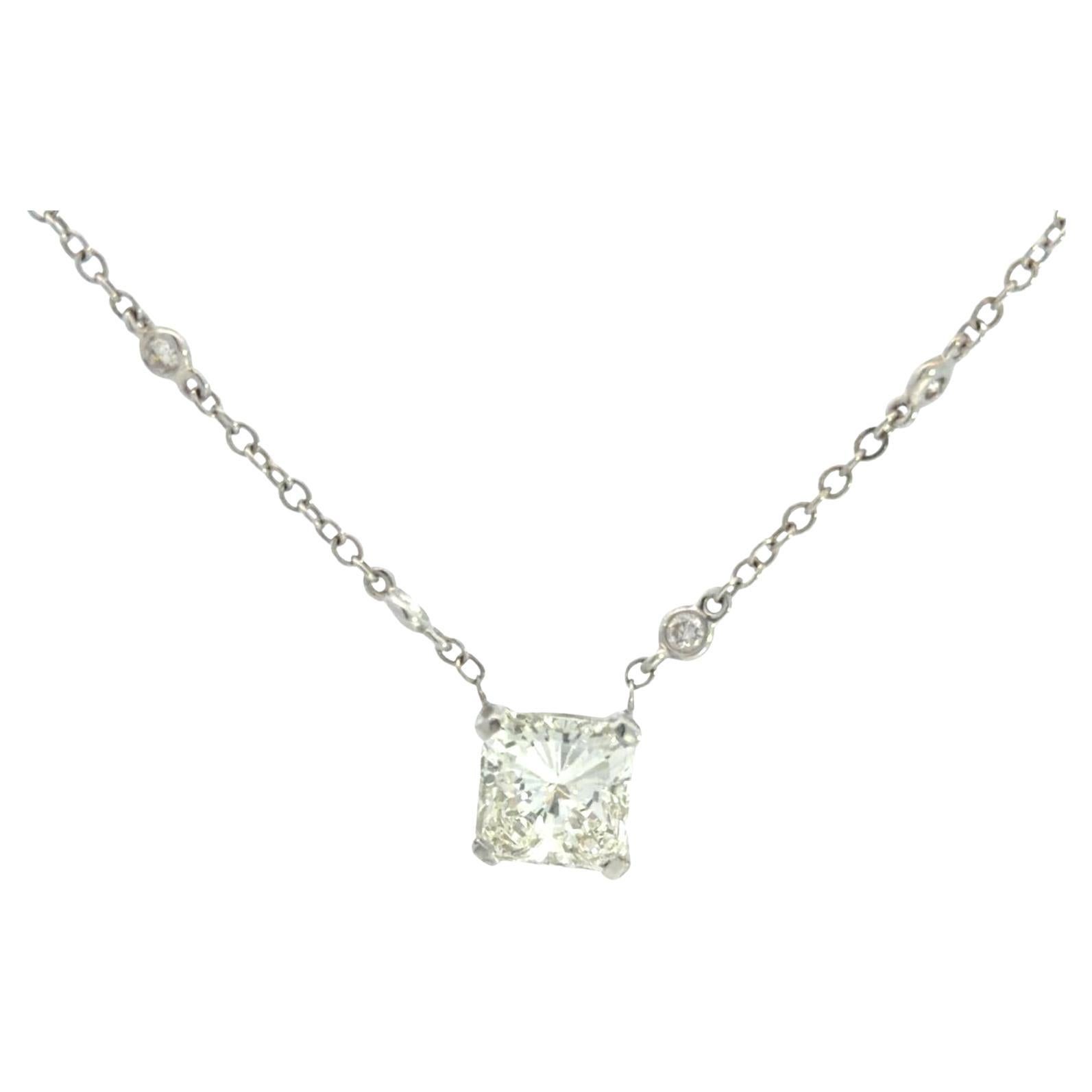 GIA 18k Squared Diamond with Diamond by the Yard Chain Necklace For Sale