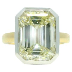 GIA 18k Two-Tone Gold Natural 8.73 Carat Emerald Cut Diamond Engagement Ring