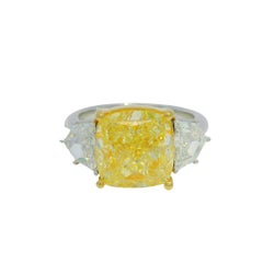GIA 18k zweifarbiges Gold Natural Fancy Yellow Cushion Cut Diamant Verlobungsring