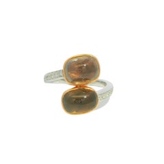 GIA 18K Two-Tone Gold Natural Sapphire & Diamond Bypass Bezel Set Ring In Stock