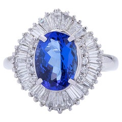 GIA 18k White Gold 2.60ctw Violetish Blue Tanzanite & Diamond Ballerina Ring