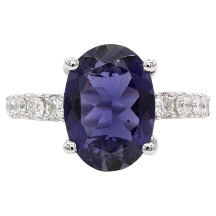 GIA 18k White Gold Iolite Diamond Cocktail Ring 6.31ct 0.75ct