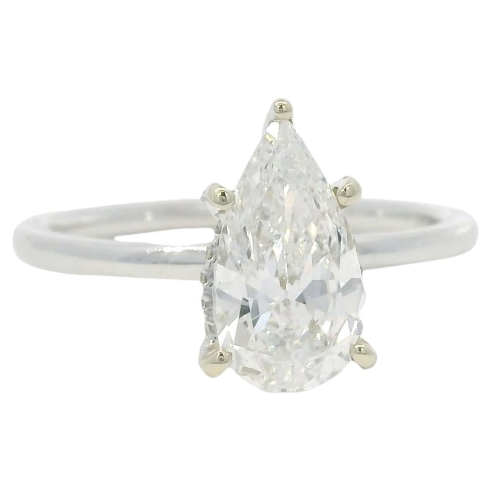 GIA 18K White Gold Natural 1.33 Carat Pear Shape Diamond Engagement Ring