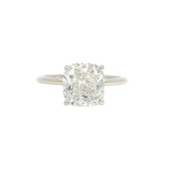 GIA 18K White Gold Natural 3.30 Carat Cushion Cut Diamond Engagement Ring