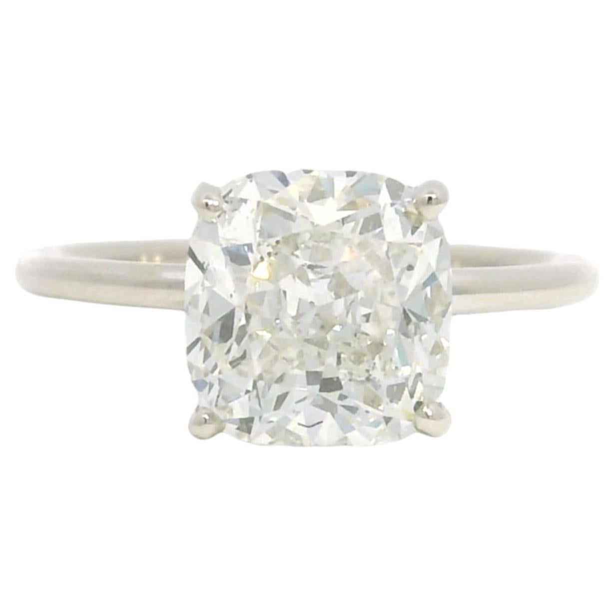 GIA 18K White Gold Natural 3.30 Carat Cushion Cut Diamond Engagement Ring