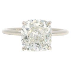 GIA 18K White Gold Natural 3.30 Carat Cushion Cut Diamond Engagement Ring