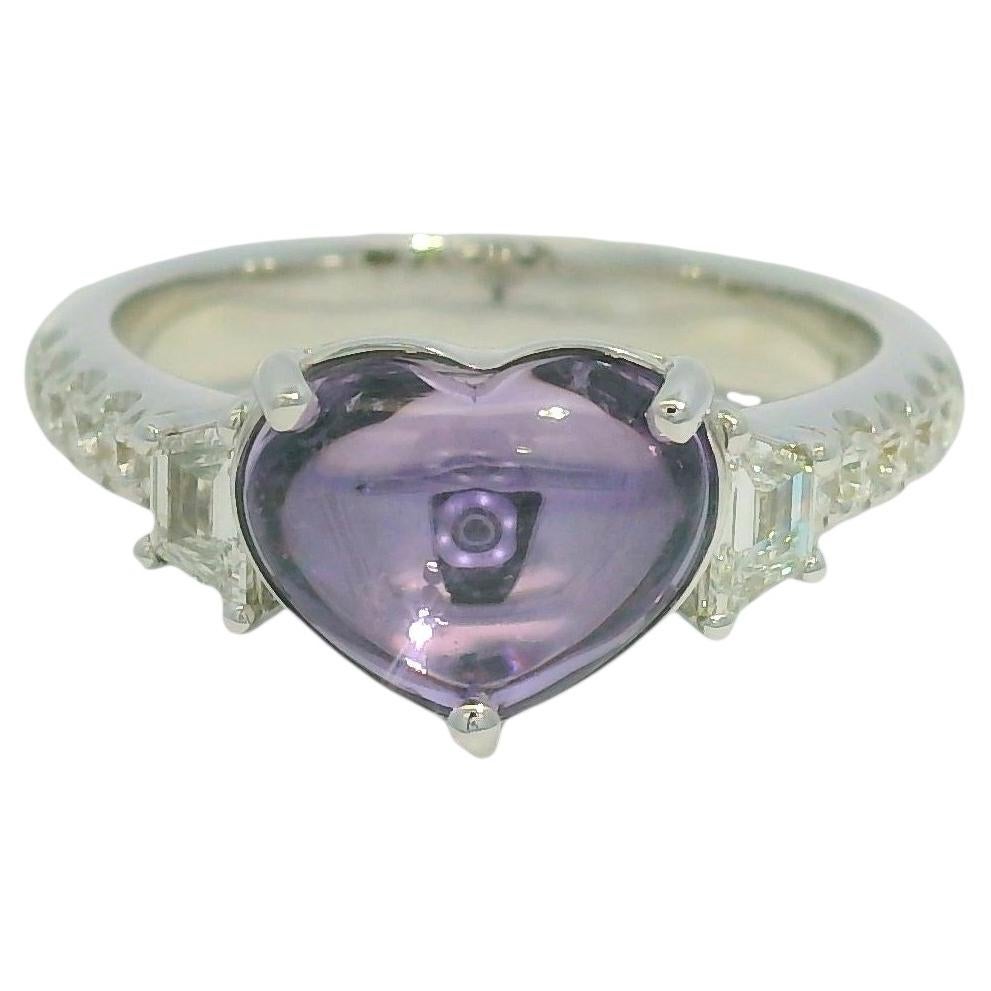 GIA 18K White Gold Natural Heart Pinkish Purple Sapphire Double Cabochon Ring For Sale