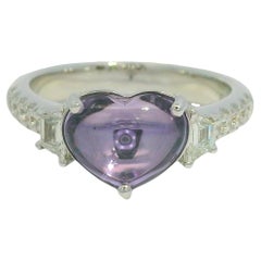 GIA 18K White Gold Natural Heart Pinkish Purple Sapphire Double Cabochon Ring