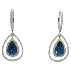 GIA 18K White Gold Natural Pear Shape Sapphire & Diamond Drop Earrings