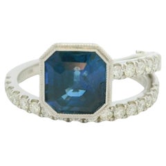 GIA 18K White Gold Natural Sapphire & Diamond Bezel Set Wrap Around Ring