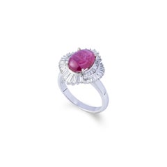 GIA 18k White Gold No-Heat 3.26 Carat Star Ruby & Diamond Ballerina Ring