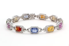 GIA 18k Weißgold Regenbogen Saphir Diamant-Armband 11,00ctw/7,48ctw