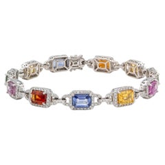 GIA 18k Weißgold Regenbogen Saphir Diamant-Armband 11,00ctw/7,48ctw