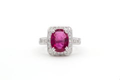 GIA 18k White Gold Rubellite Tourmaline Diamond Halo Cocktail Ring 4.46ct