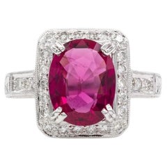 GIA 18k White Gold Rubellite Tourmaline Diamond Halo Cocktail Ring 4.46ct